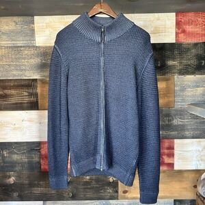 Men's ALTEA Italy Wool Blue Chunky Knit Zip Front Cardigan Sweater M